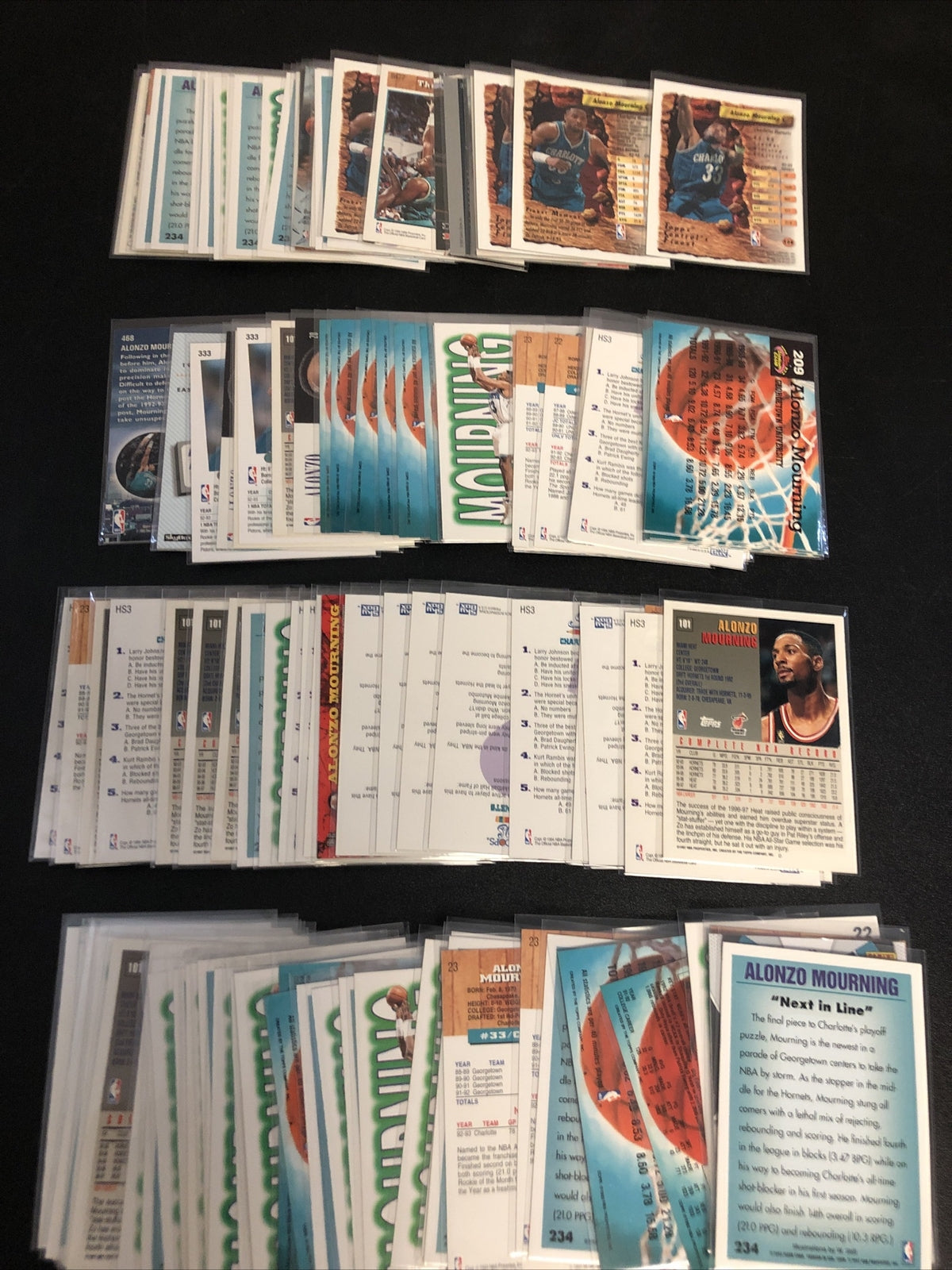 HUGE 118 CARD ALONZO MOURNING LOT. GREAT INSERTS/MIXED BRANDS/YRS/DUPS/EXC COND!