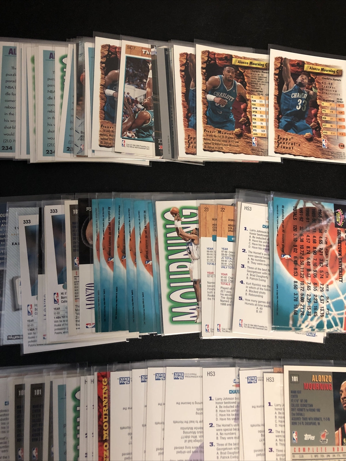 HUGE 118 CARD ALONZO MOURNING LOT. GREAT INSERTS/MIXED BRANDS/YRS/DUPS/EXC COND!
