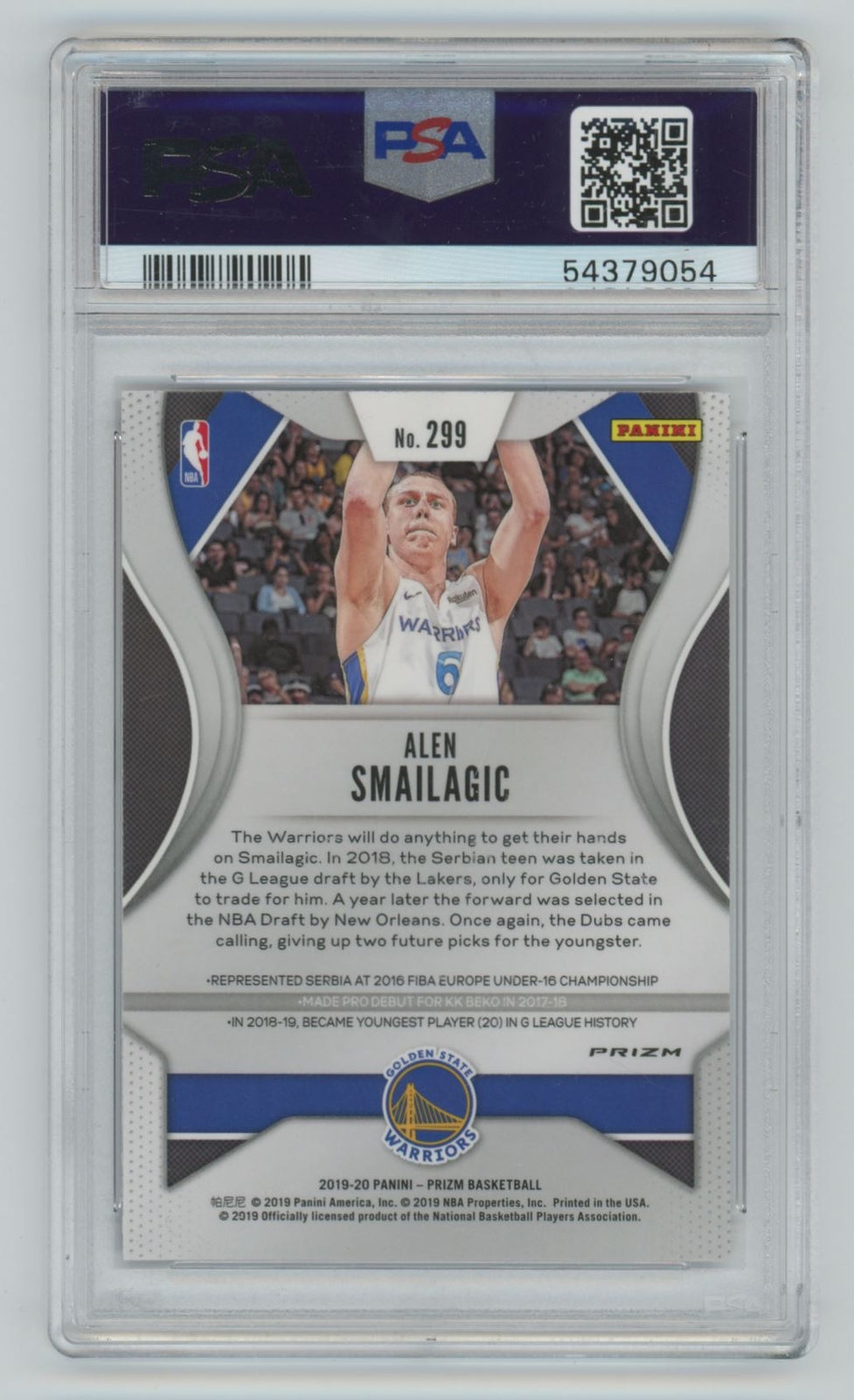 2019-20 Panini Prizm Red/White/Blue Alen Smailagic Rookie PSA 10 Golden State