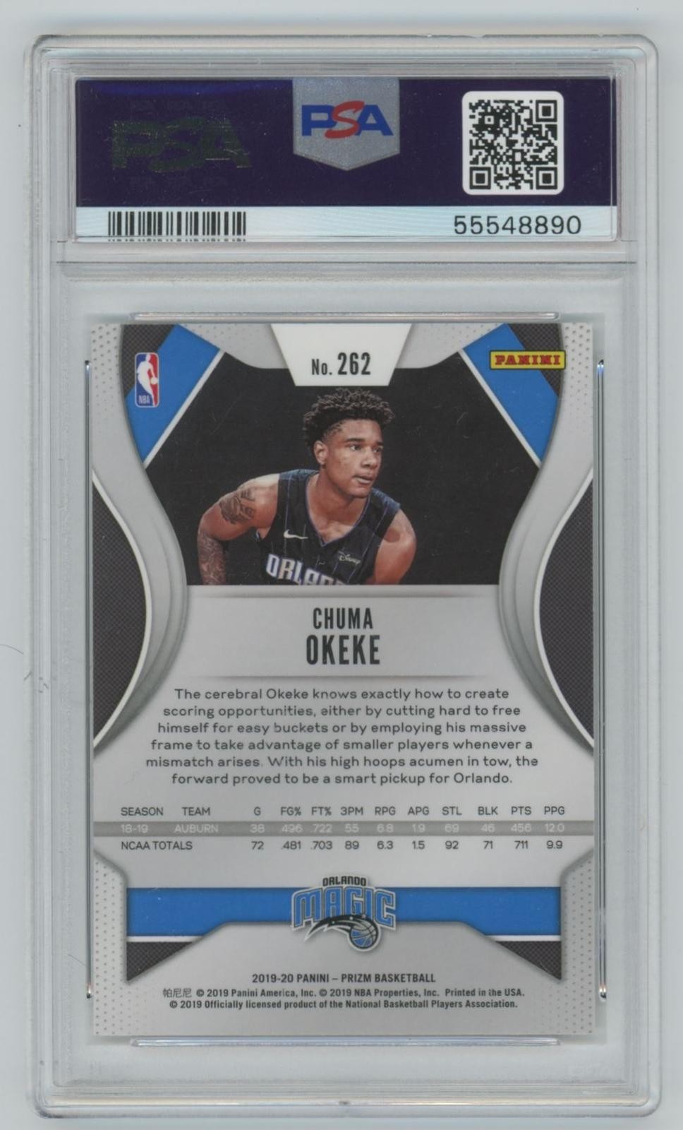 2019-20 Panini Prizm Chuma Okeke Rookie PSA 10 Orlando Magic #262