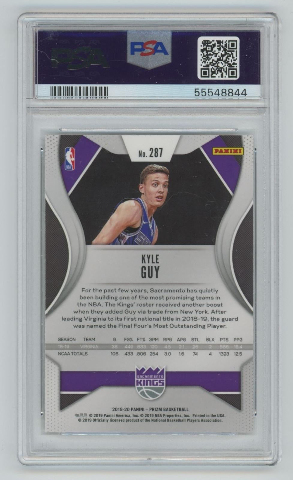 2019-20 Panini Prizm Kyle Guy Rookie PSA 10 Sacramento Kings #287