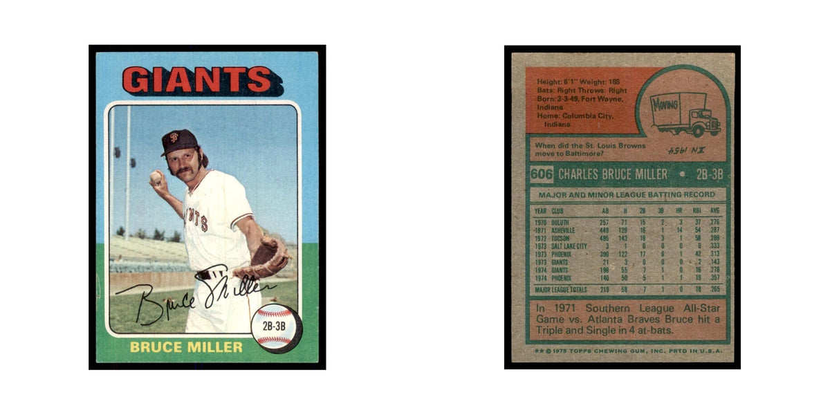 1975 Topps Bruce Miller RC Giants #606