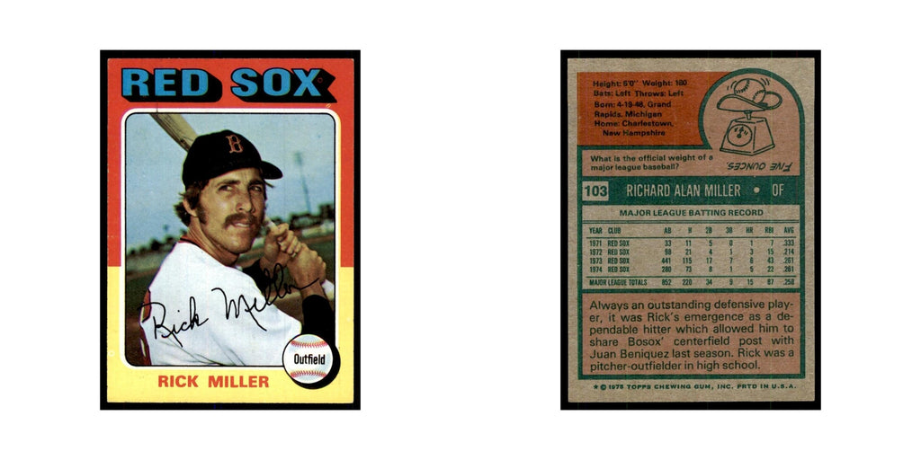 1975 Topps Rick Miller Red Sox #103