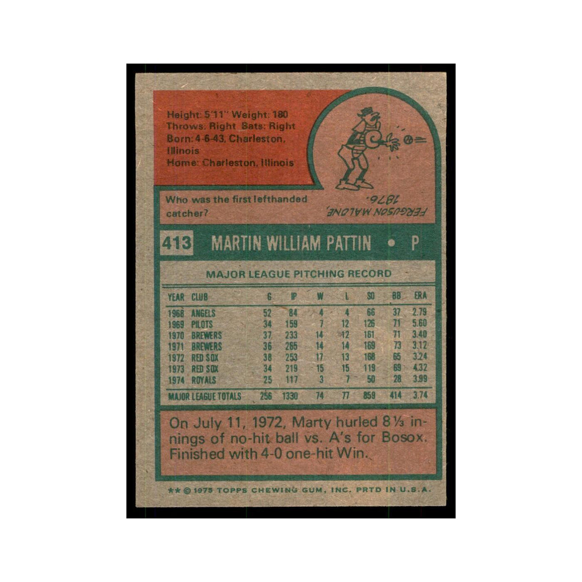 1975 Topps Marty Pattin Royals #413