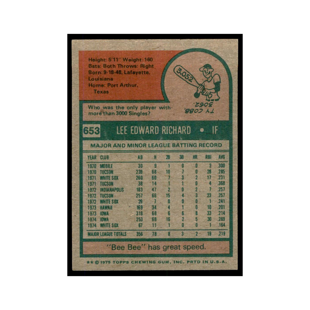 1975 Topps Lee Richards White Sox #653