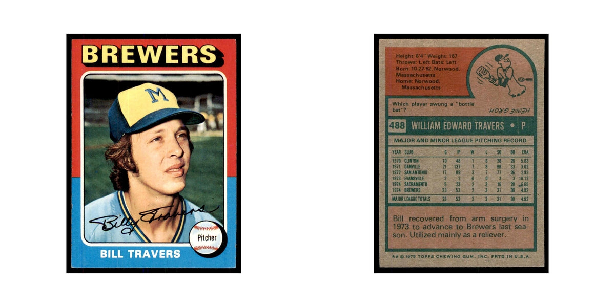 1975 Topps Bill Travers RC Brewers #488