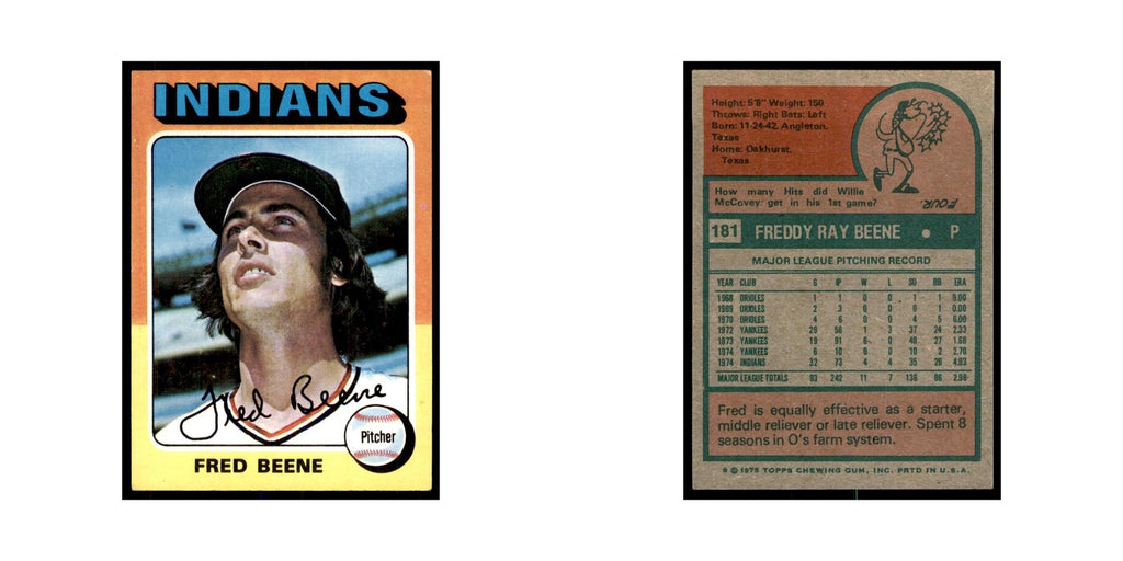 1975 Topps Fred Beene Indians #181