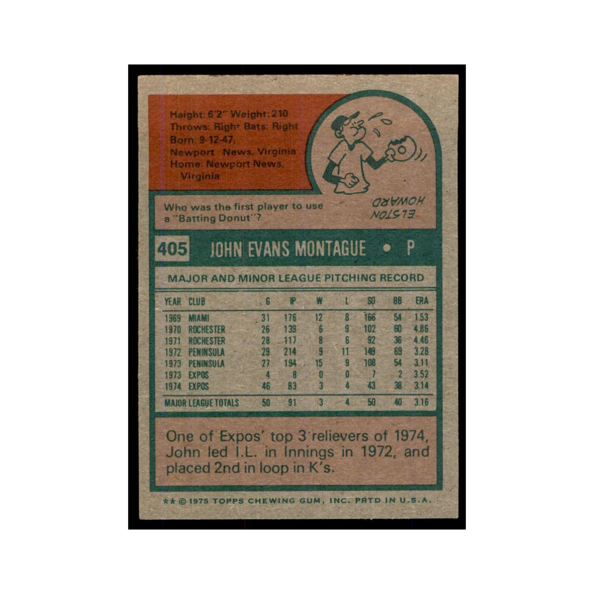 1975 Topps John Montague RC Montreal Expos #405