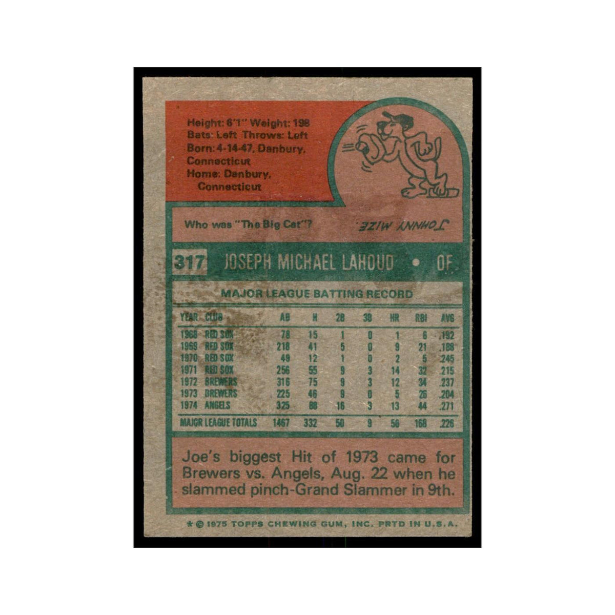1975 Topps Joe Lahoud Angels #317