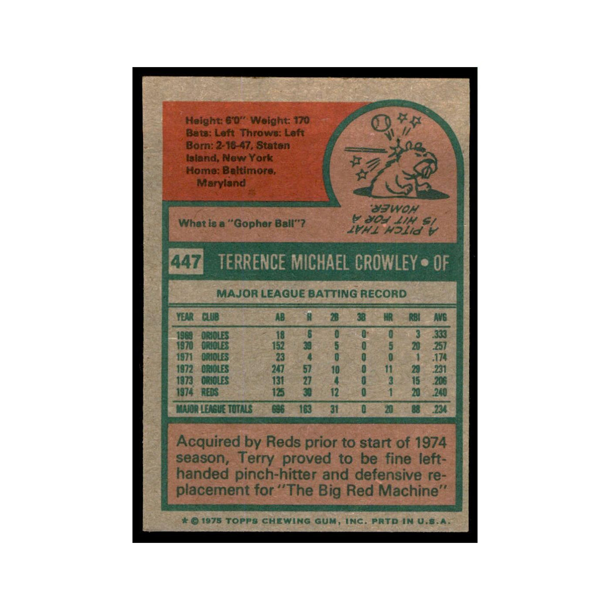 1975 Topps Terry Crowley Reds #447