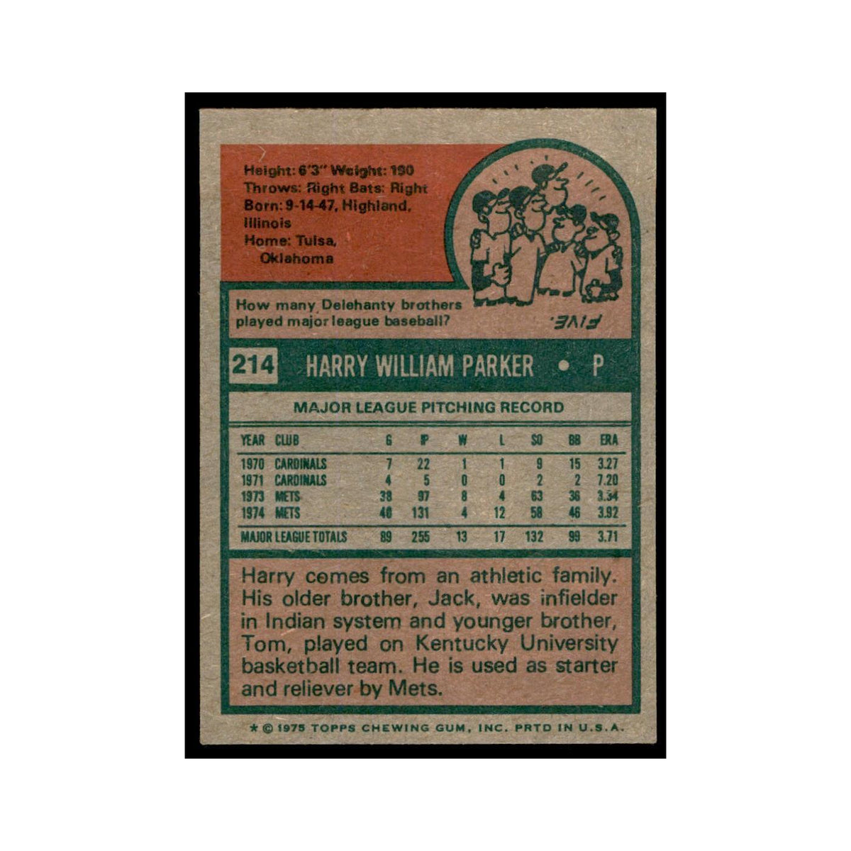 1975 Topps Harry Parker Mets #214