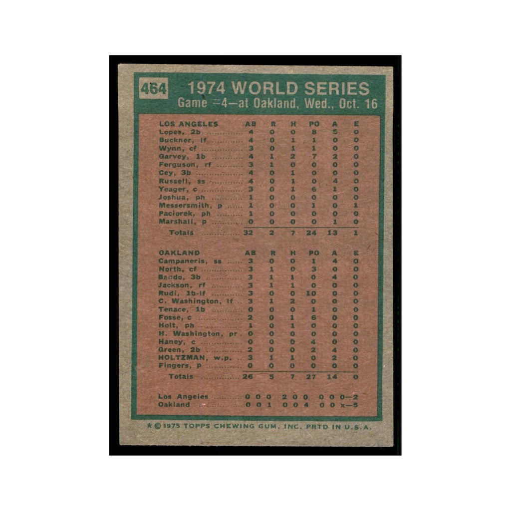 1975 Topps World Series Game 4 Oakland Athletics/Los Angeles Dodgers #464