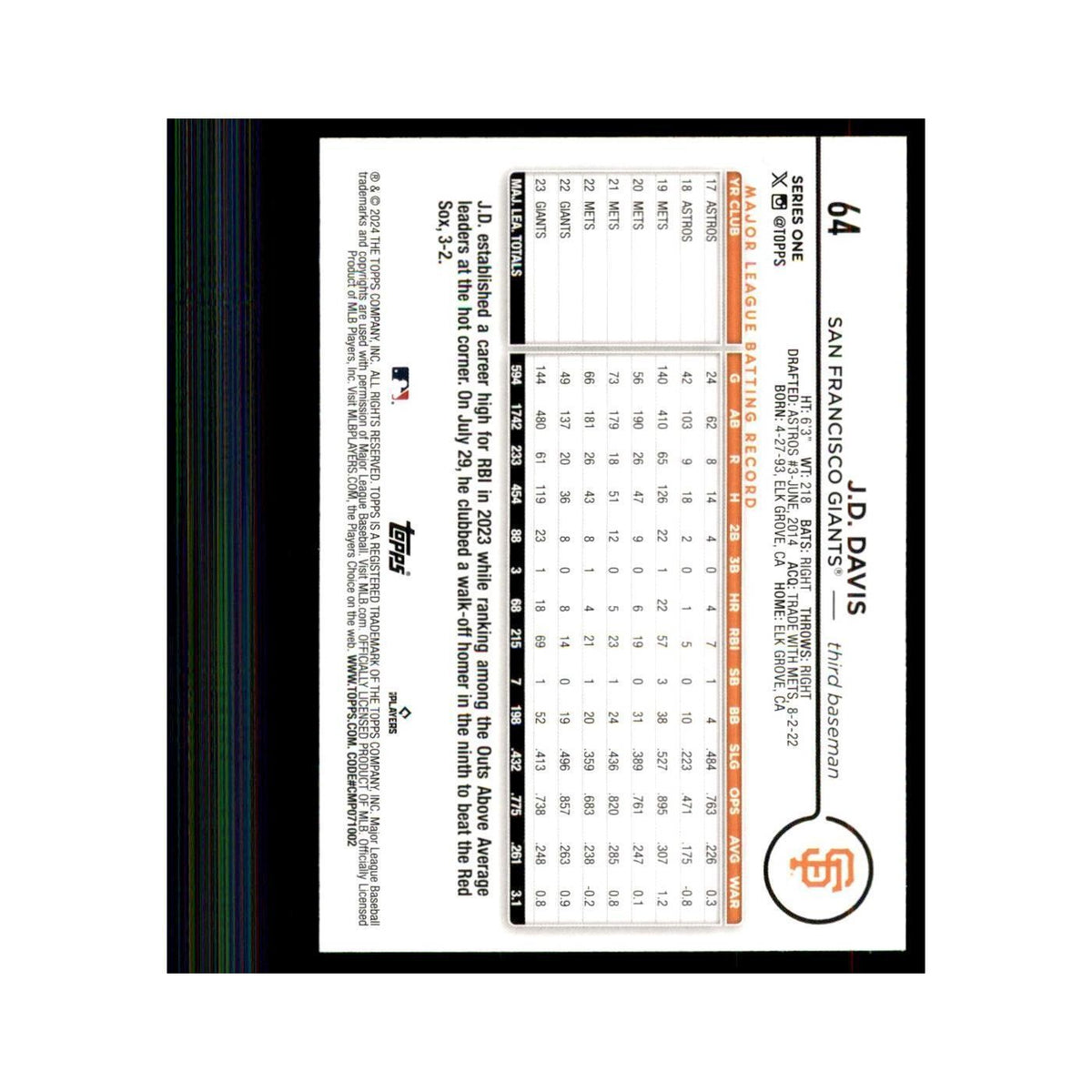 2024 Topps Series 1 J.D. Davis Giants #64