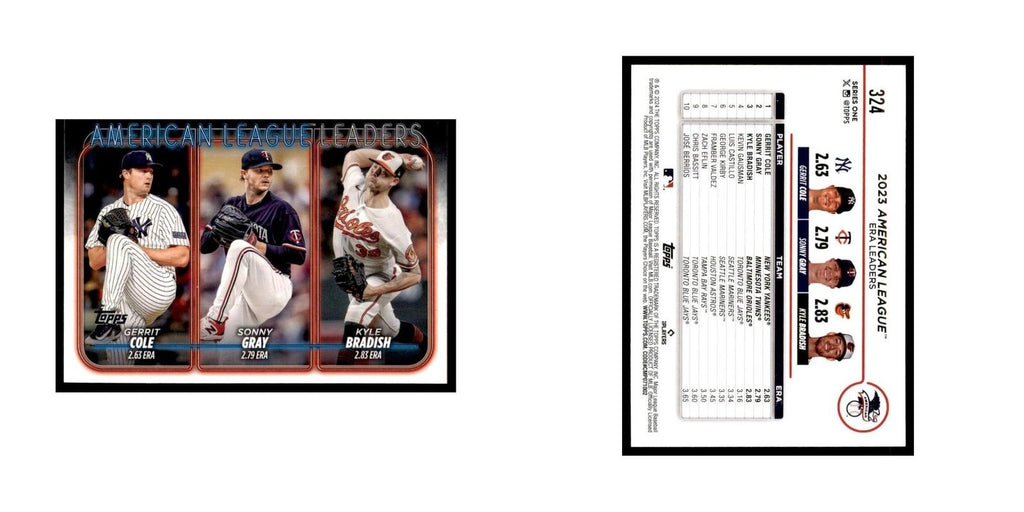 2024 Topps Series 1 Sonny Gray / Gerrit Cole / Kyle Bradish AL ERA Leaders #324