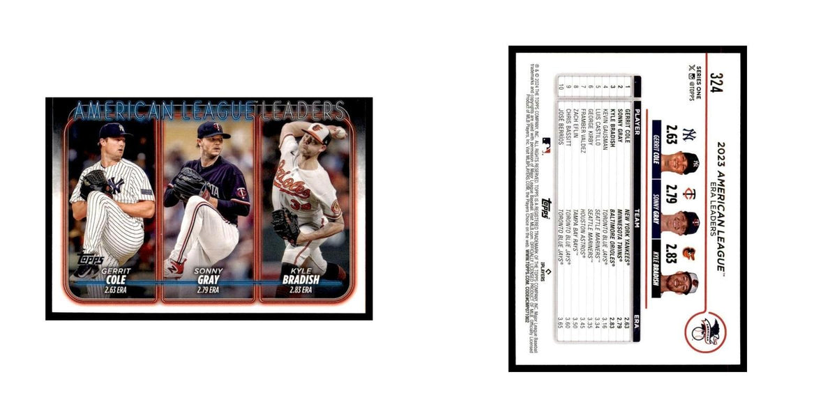 2024 Topps Series 1 Sonny Gray / Gerrit Cole / Kyle Bradish AL ERA Leaders #324