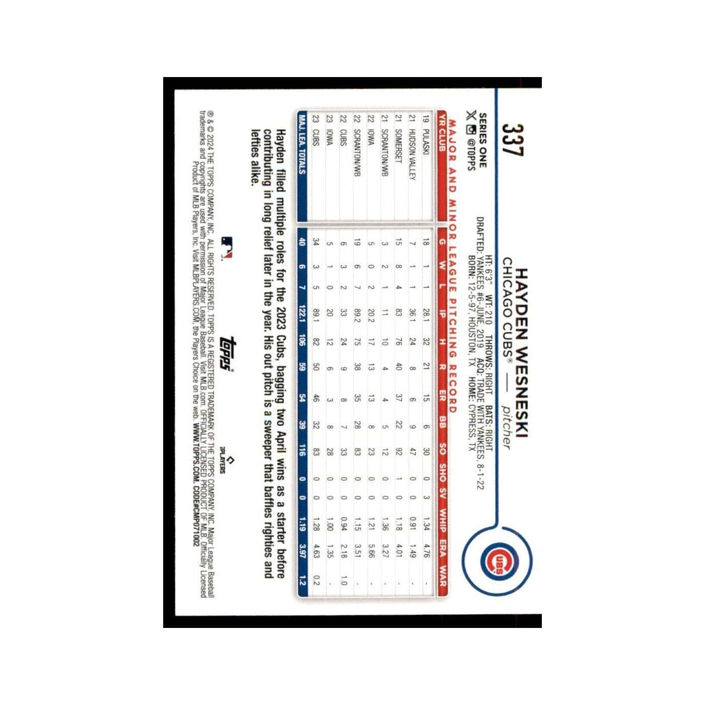 2024 Topps Series 1 Hayden Wesneski Cubs #337