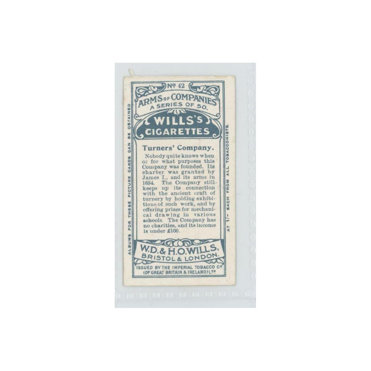 1913 Wills's Cigarettes Arms of Companies Turners' #42