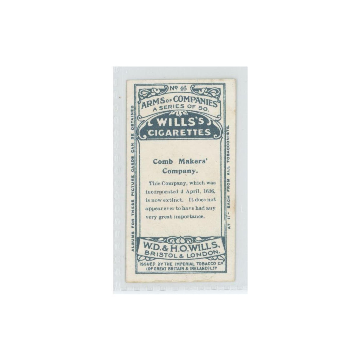 1913 Wills's Cigarettes Arms of Companies Comb Makers' #46