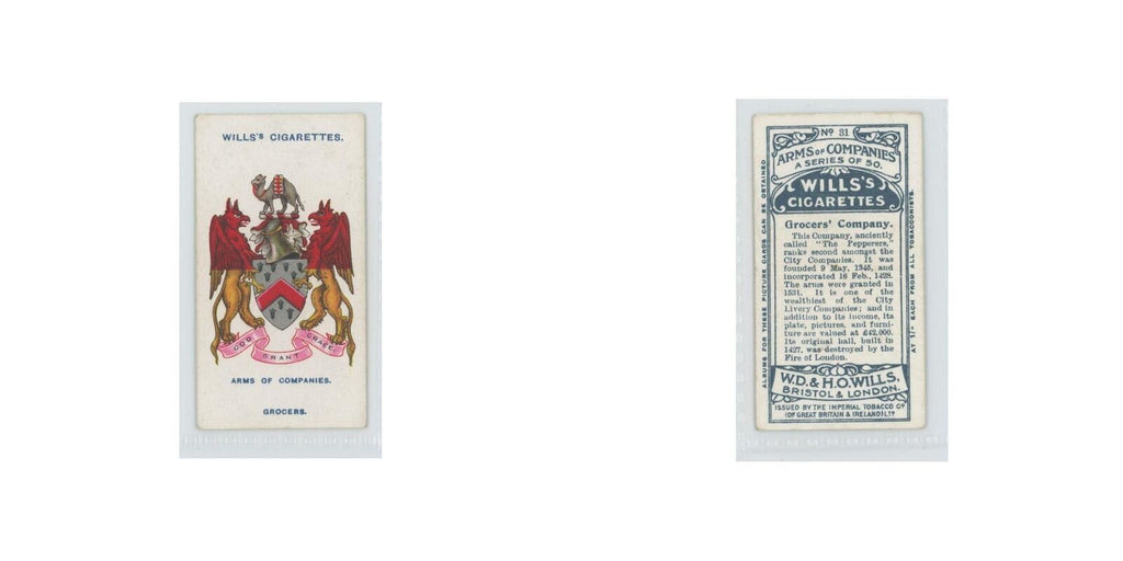 1913 Wills's Cigarettes Arms of Companies Grocers' #31