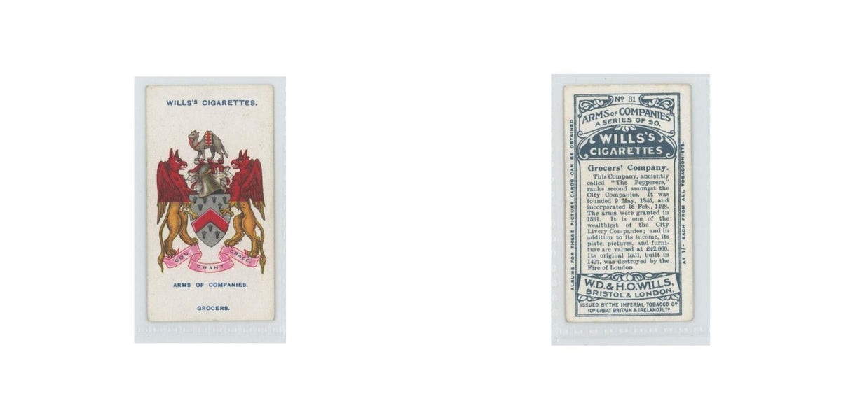 1913 Wills's Cigarettes Arms of Companies Grocers' #31