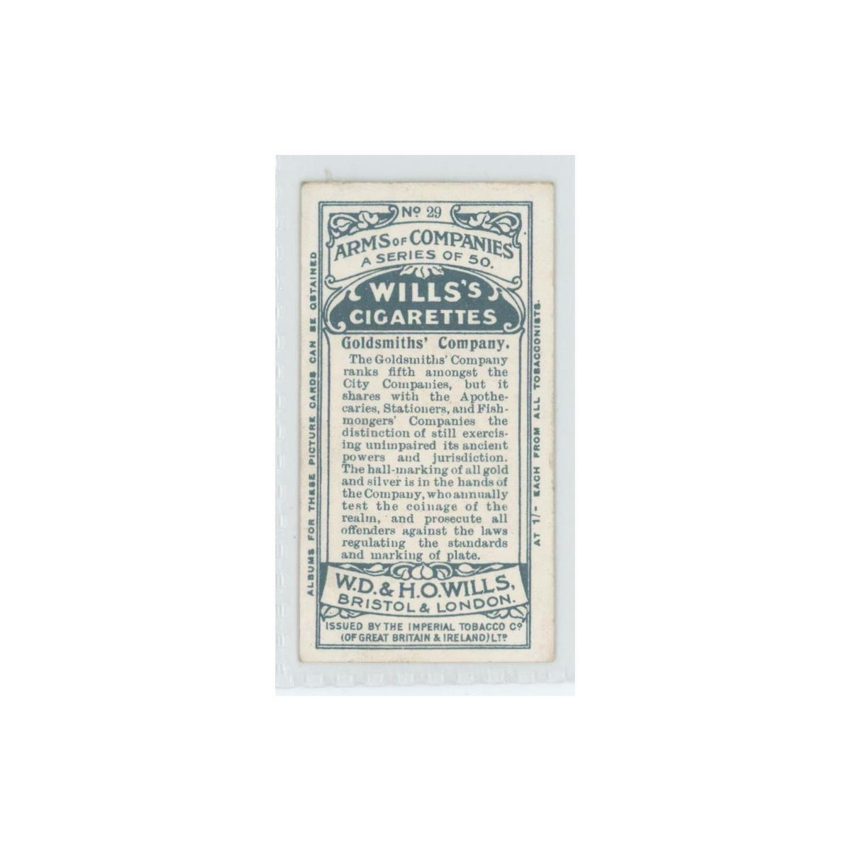 1913 Wills's Cigarettes Arms of Companies Goldsmiths' #29