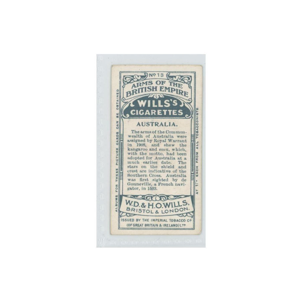 1910 Wills's Cigarettes Arms of British Empire Australia #13