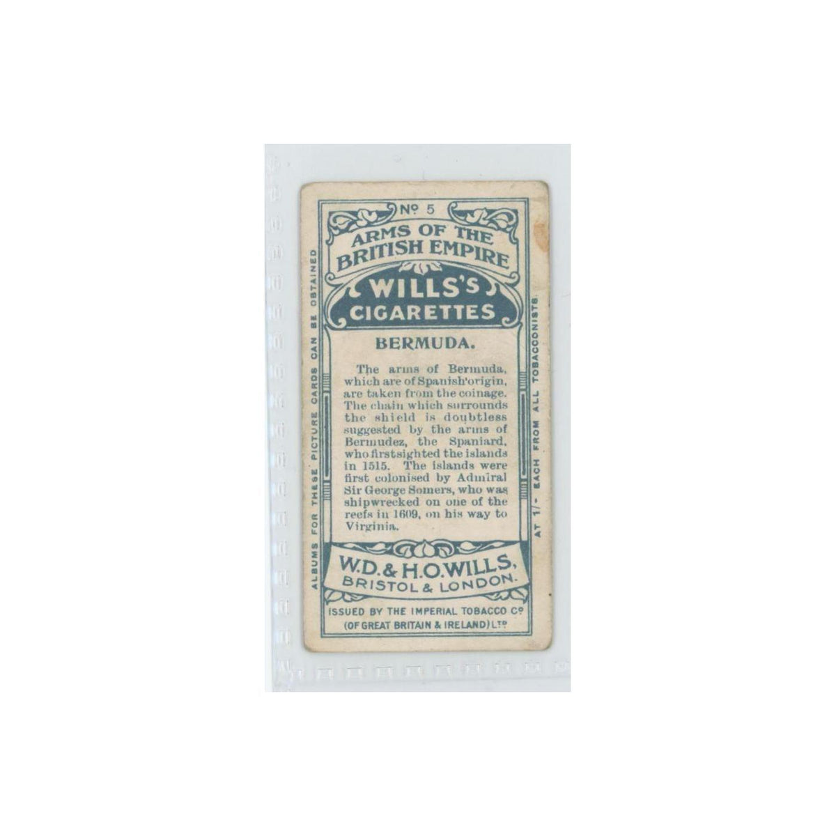 1910 Wills's Cigarettes Arms of British Empire Bermuda #5