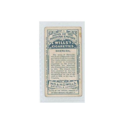 1910 Wills's Cigarettes Arms of British Empire Bermuda #5