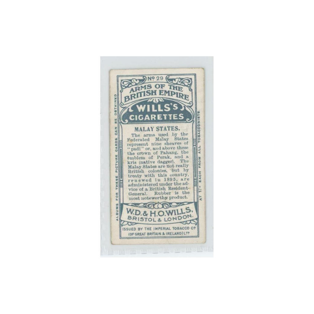 1910 Wills's Cigarettes Arms of British Empire Malay States #29