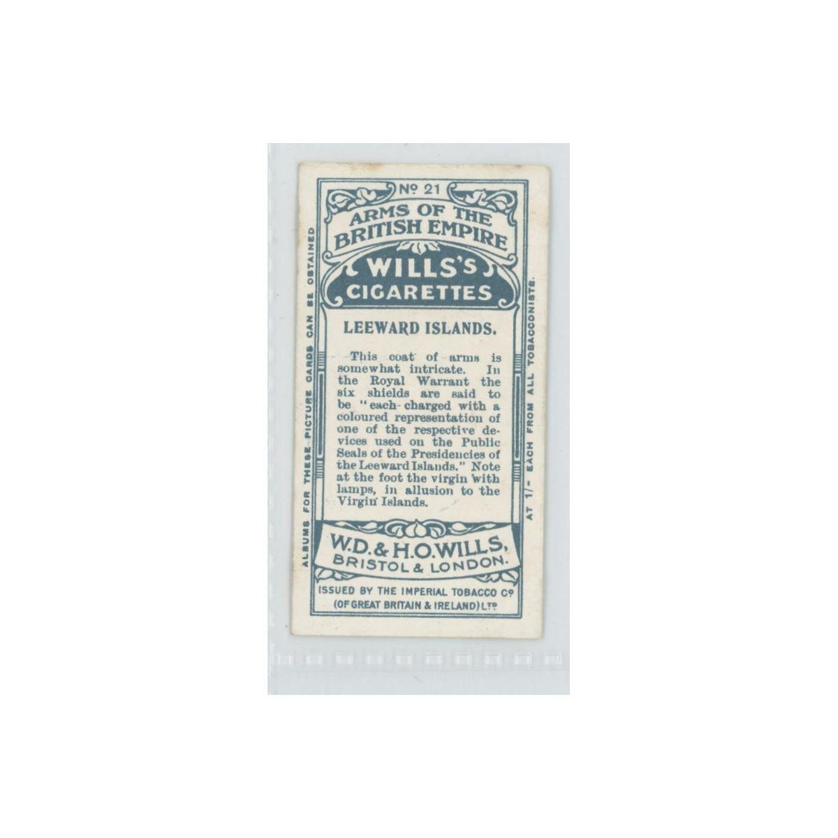 1910 Wills's Cigarettes Arms of British Empire Leeward Islands #21