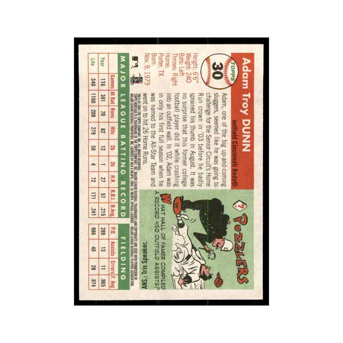 2004 Topps Heritage Adam Dunn Reds #30