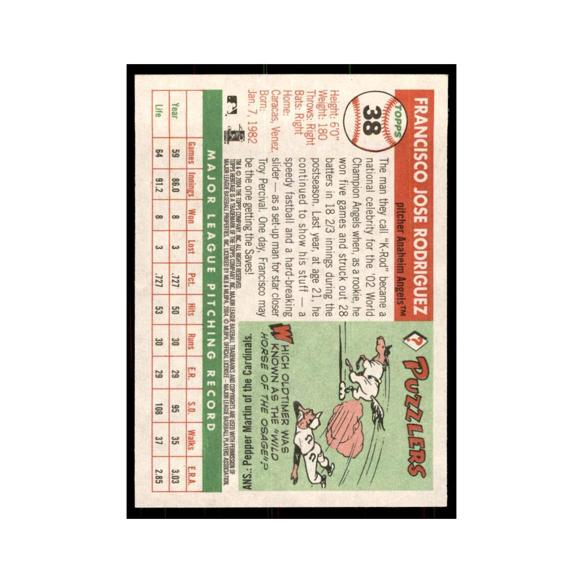 2004 Topps Heritage Francisco Rodriguez Angels #38