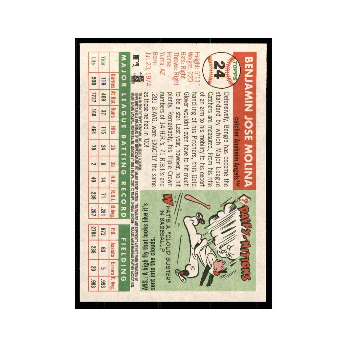 2004 Topps Heritage Bengie Molina Angels #24
