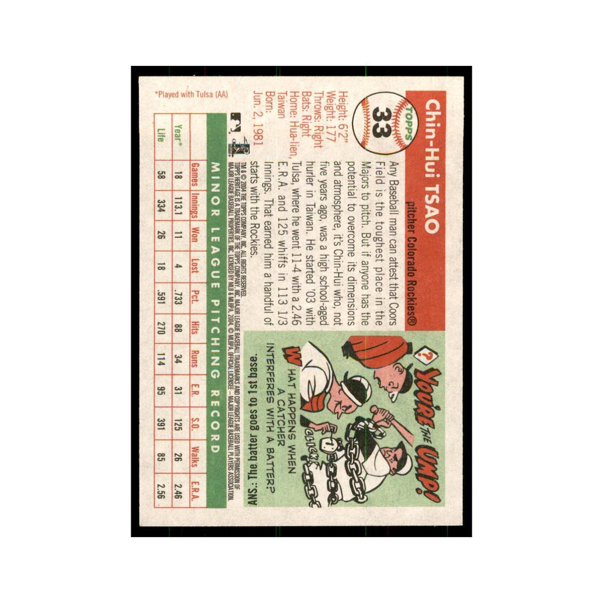2004 Topps Heritage Chin-Hui Tsao Rockies #33