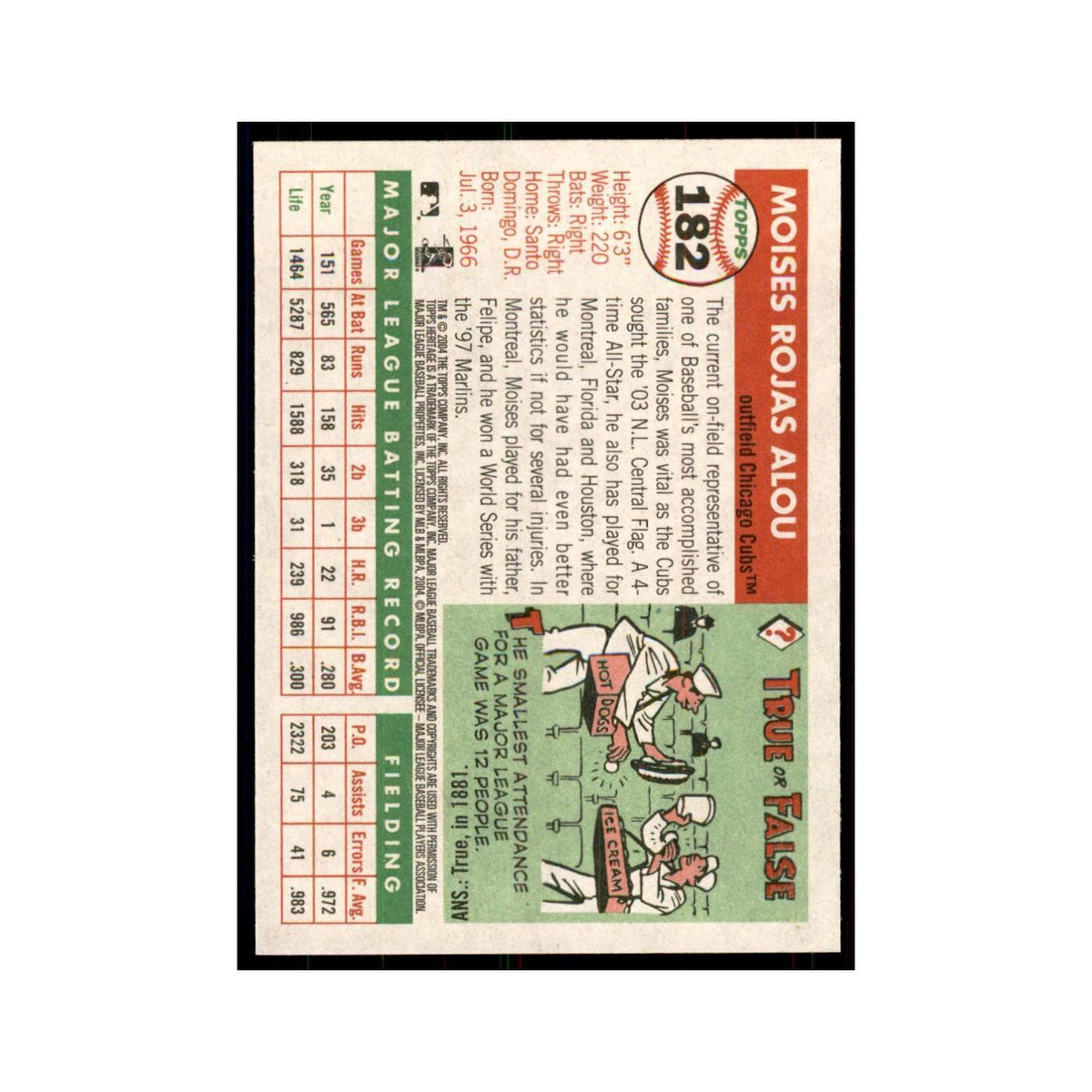 2004 Topps Heritage Moises Alou Cubs #182