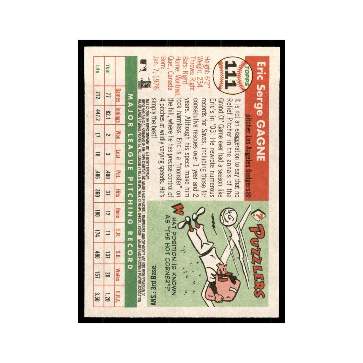 2004 Topps Heritage Eric Gagne Dodgers #111