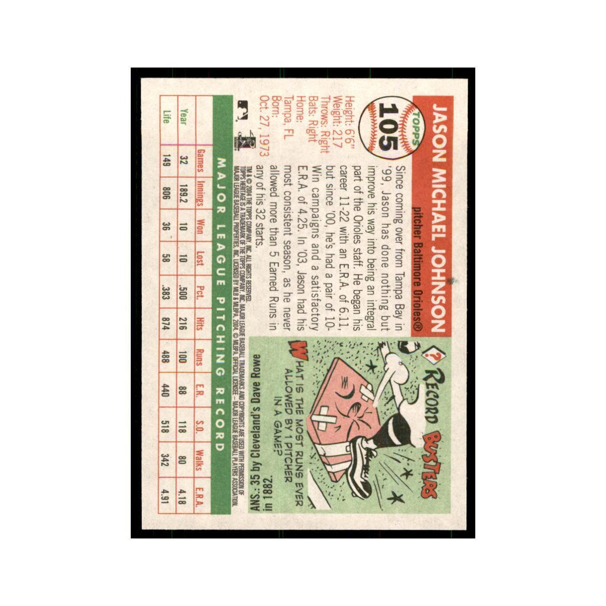 2004 Topps Heritage Jason Johnson Orioles #105