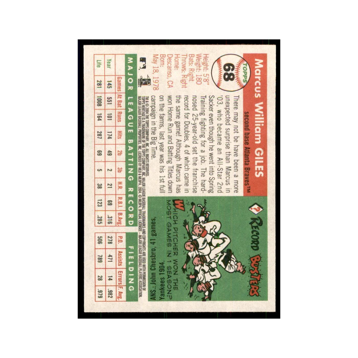 2004 Topps Heritage Marcus Giles Braves #68