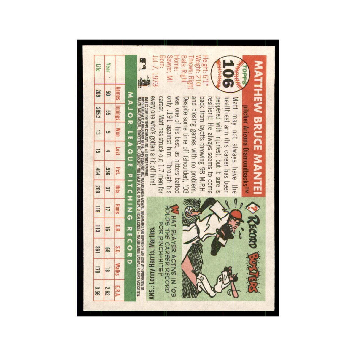 2004 Topps Heritage Matt Mantei Diamondbacks #106