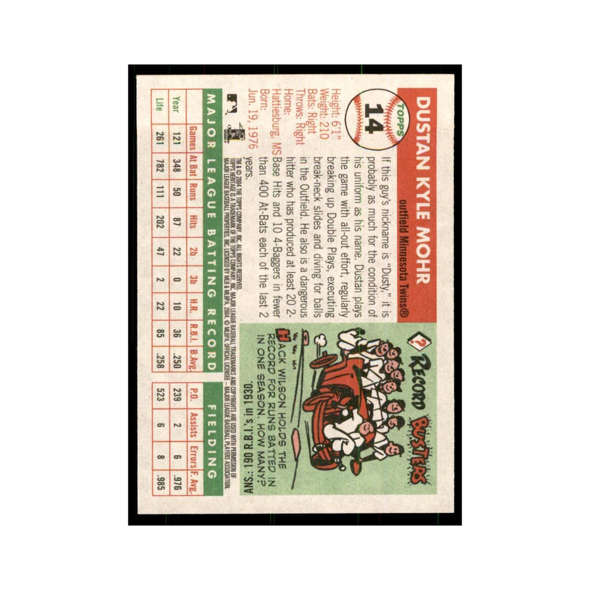 2004 Topps Heritage Dustan Mohr Twins #14