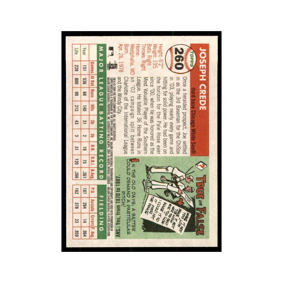 2004 Topps Heritage Joe Crede White Sox #260