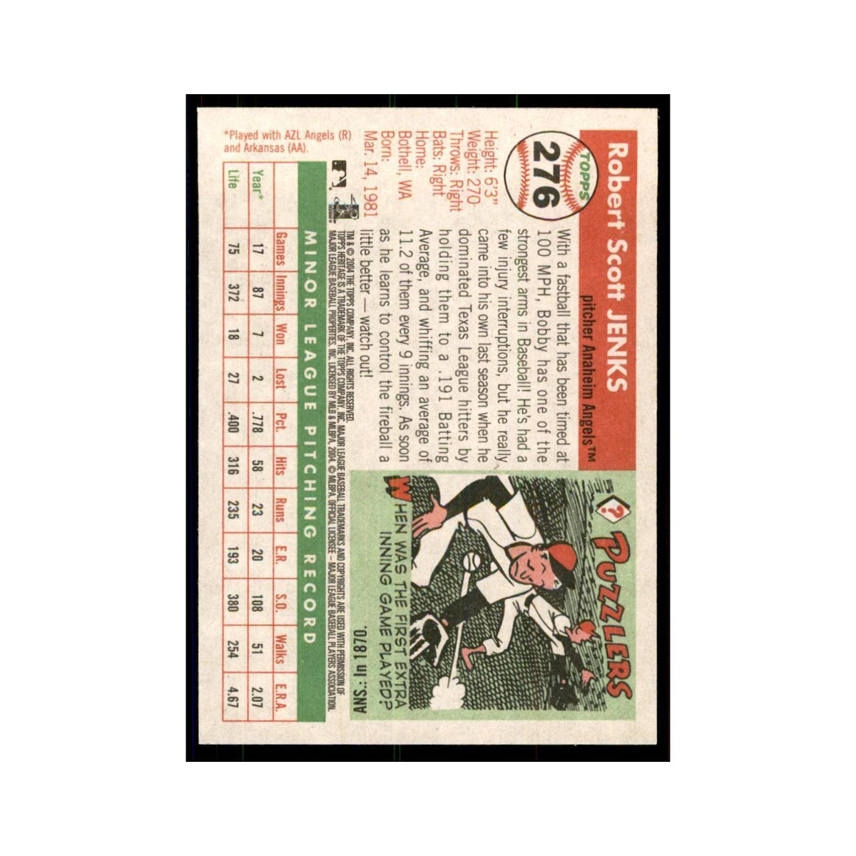 2004 Topps Heritage Bobby Jenks Angels #276