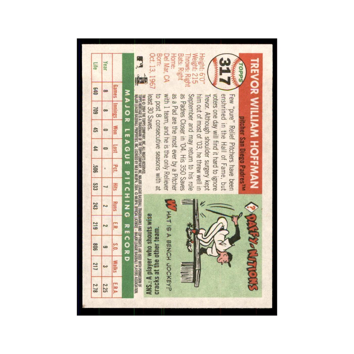 2004 Topps Heritage Trevor Hoffman Padres #317