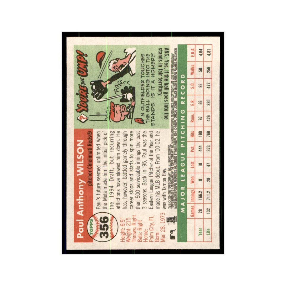 2004 Topps Heritage Paul Wilson Reds #356