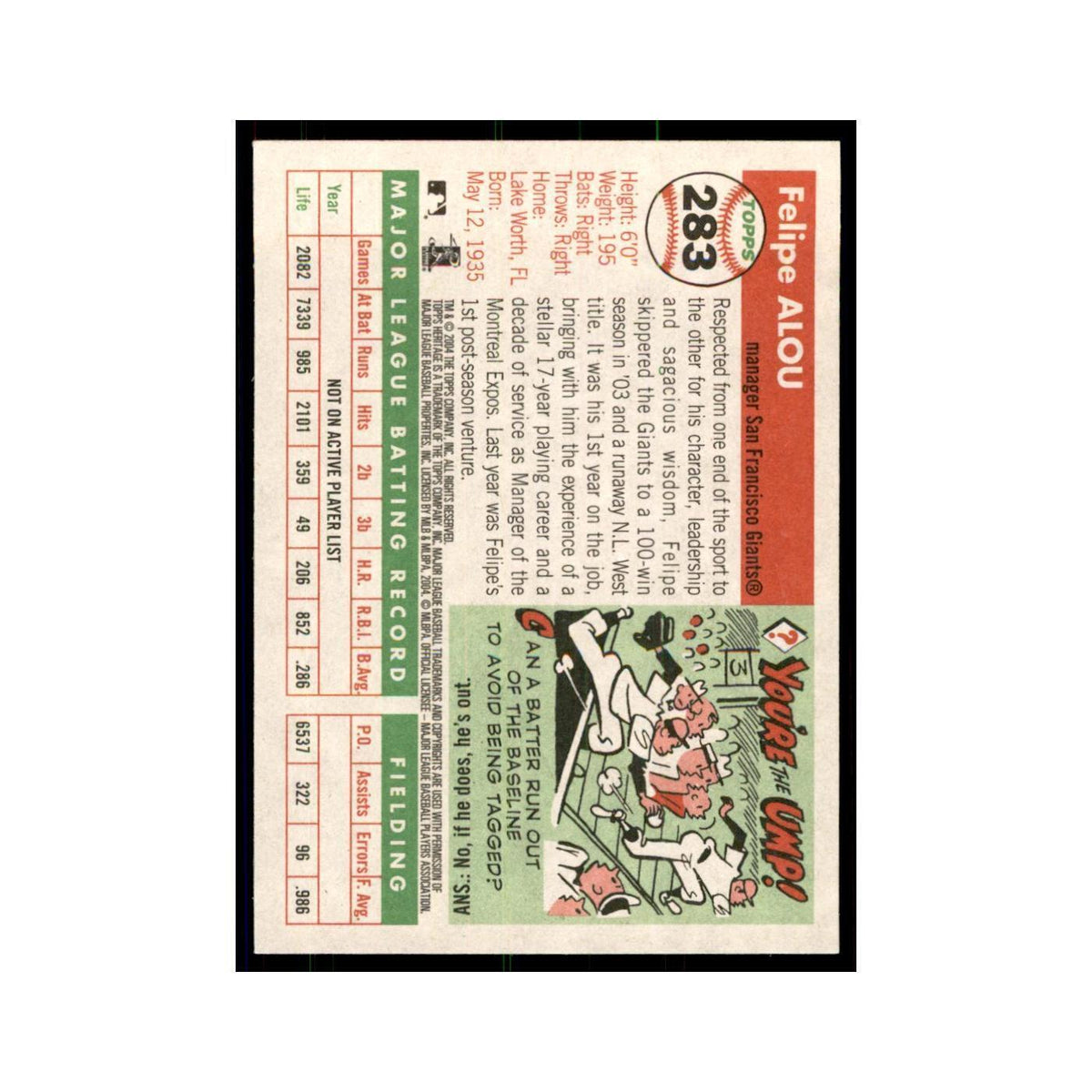 2004 Topps Heritage Felipe Alou Giants #283