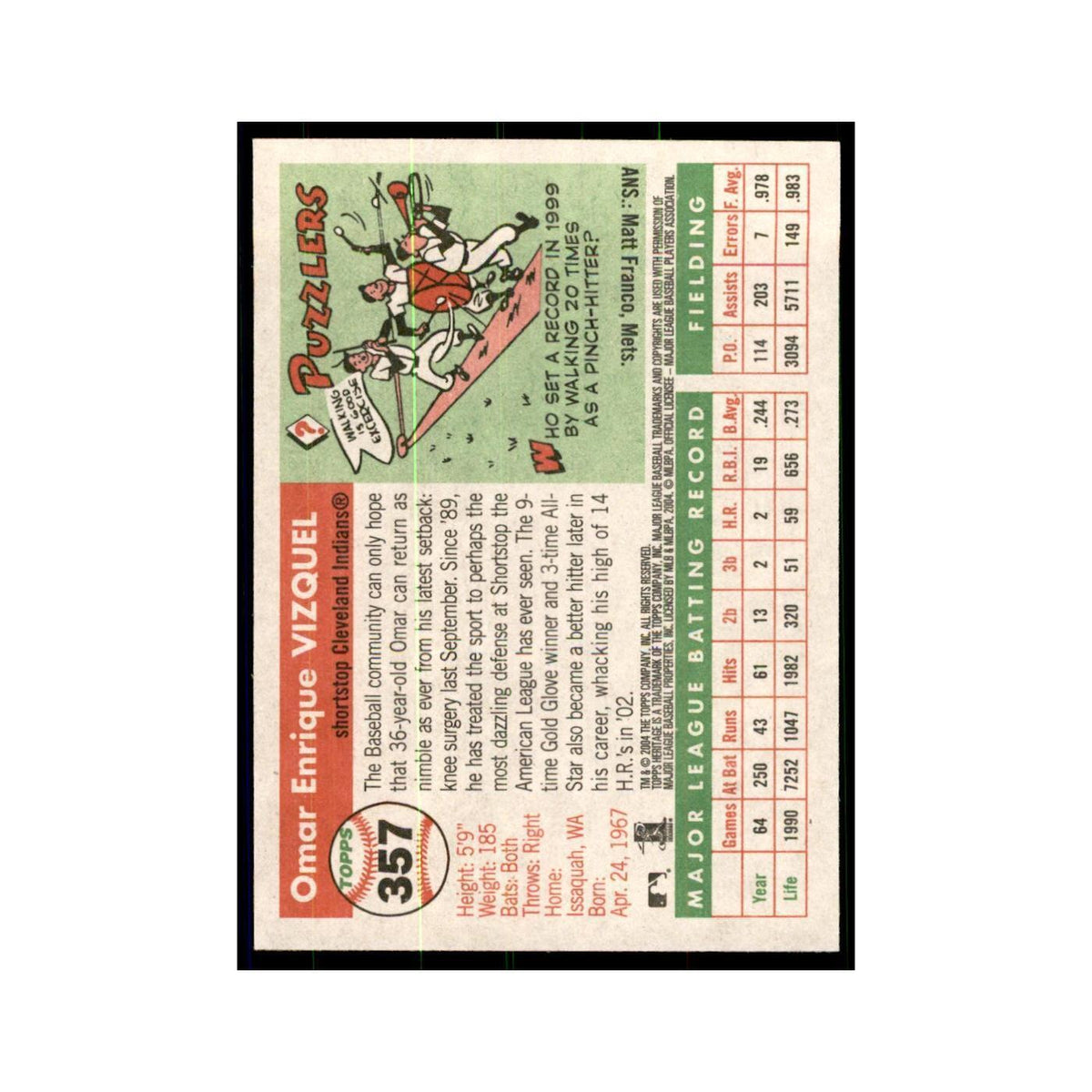 2004 Topps Heritage Omar Vizquel Indians #357