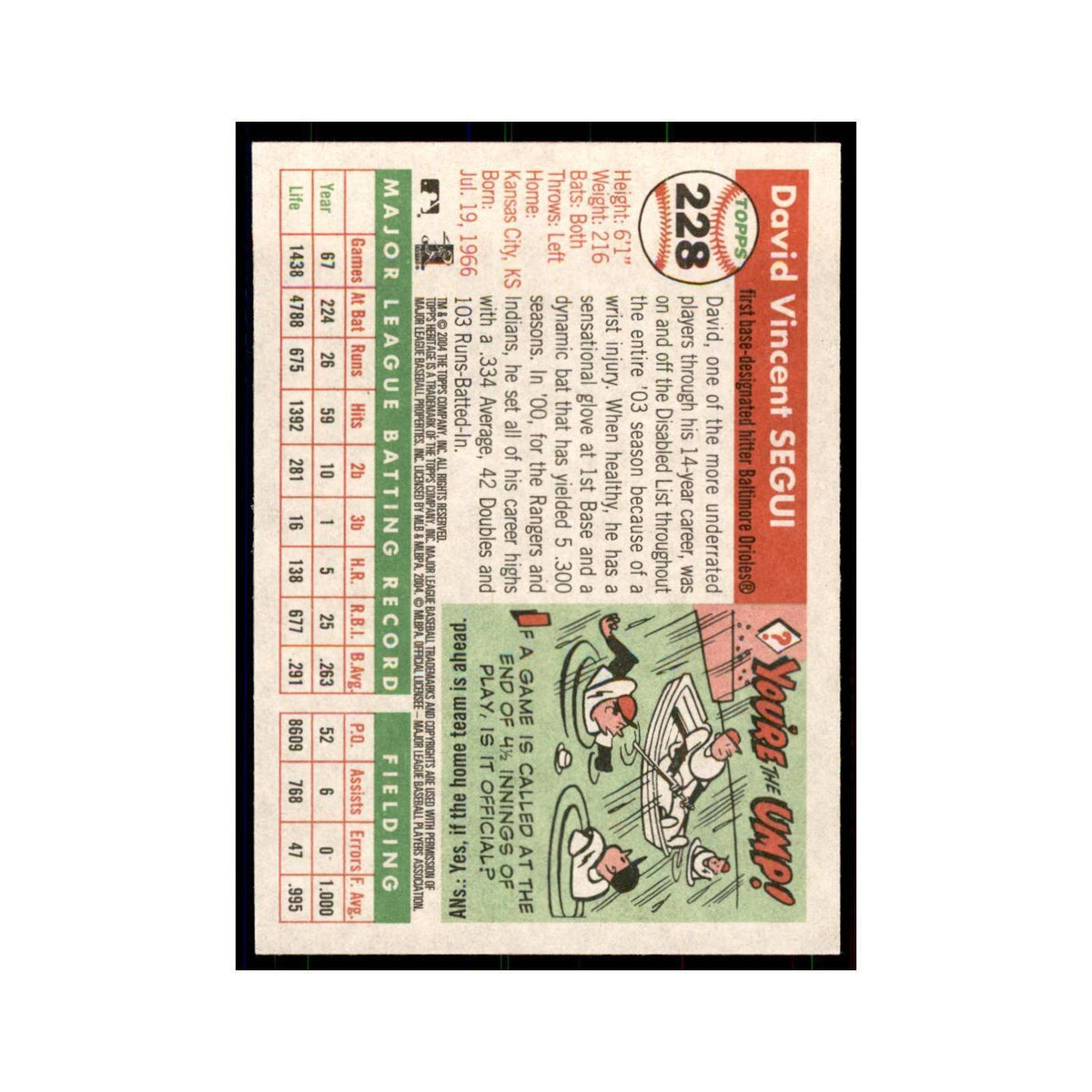 2004 Topps Heritage David Segui Orioles #228