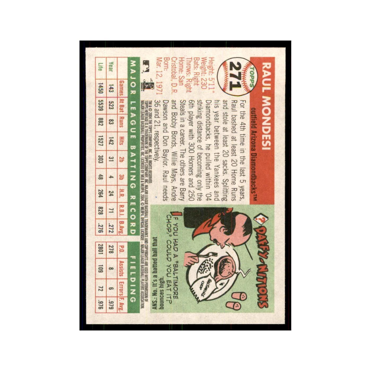2004 Topps Heritage Raul Mondesi Diamondbacks #271
