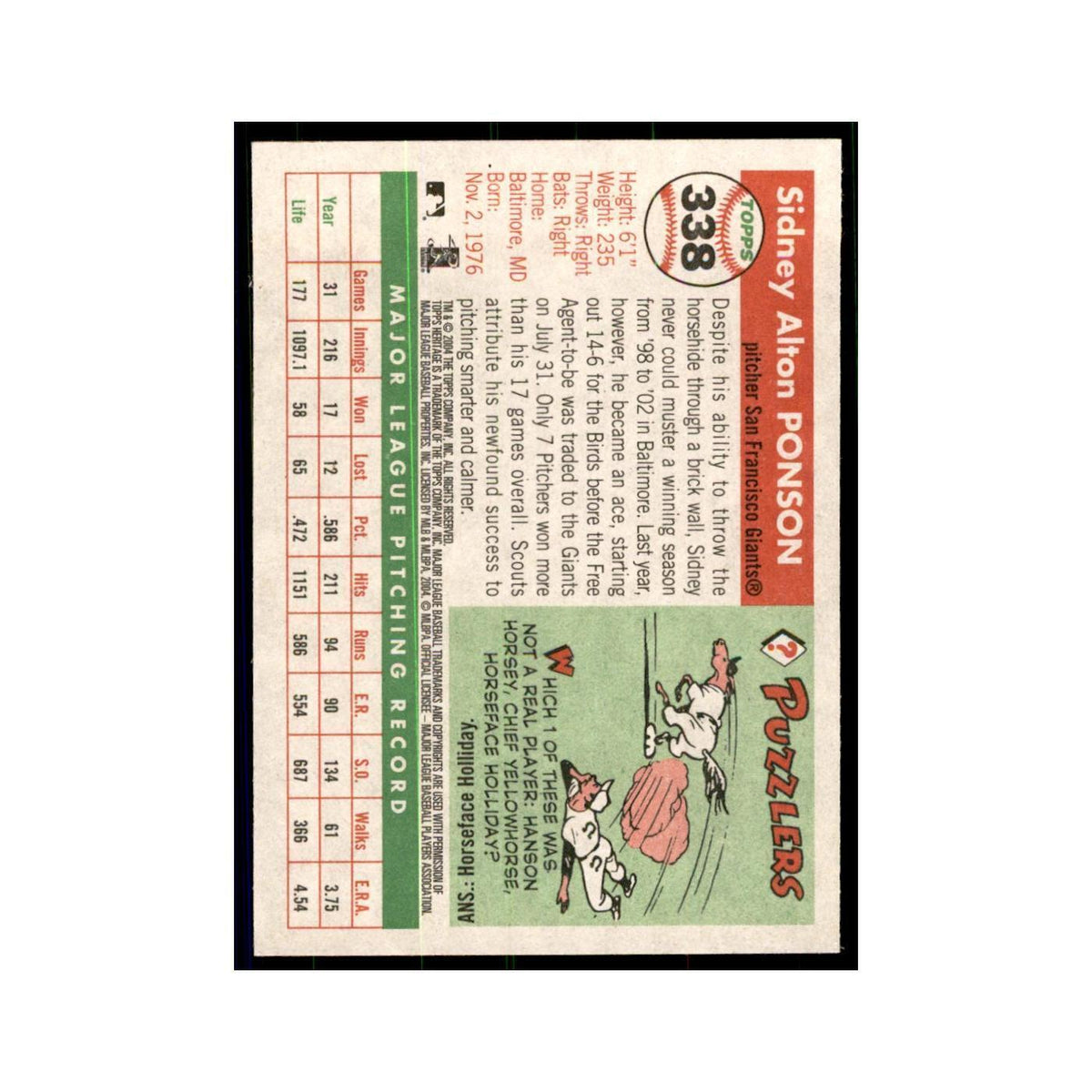 2004 Topps Heritage Sidney Ponson Giants #338