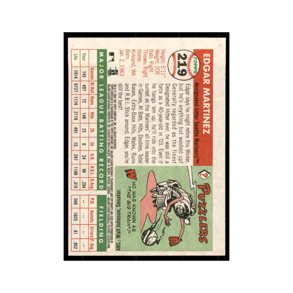 2004 Topps Heritage Edgar Martinez Mariners #219